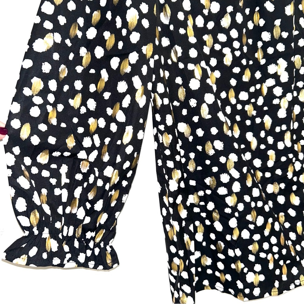 Black with White and Gold Polka Dots Blouse - Picture 2 of 4